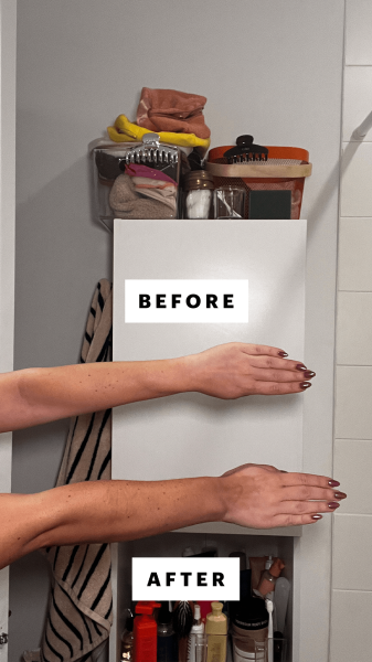 Wohlner before and after applying the Loving Tan Platinum Express 2 Hour Mousse