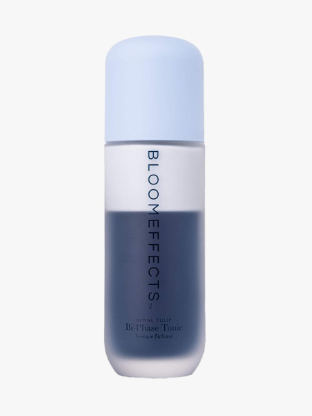 Bloomeffects Royal Tulip Hydrating Bi-Phase Tonic rounded blue bottle on light gray background